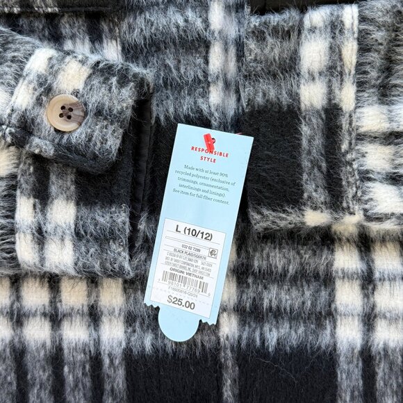 Cat & Jack Black & White Plaid Shirt Jacket Boys Large (10/12) Button Front - Picture 4 of 6